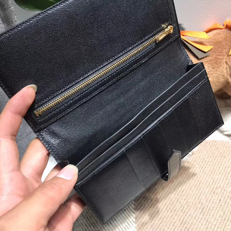 Hermès（爱马仕）bearn两折钱夹光面黑色 nior ck89 金扣 最经典不衰的颜色