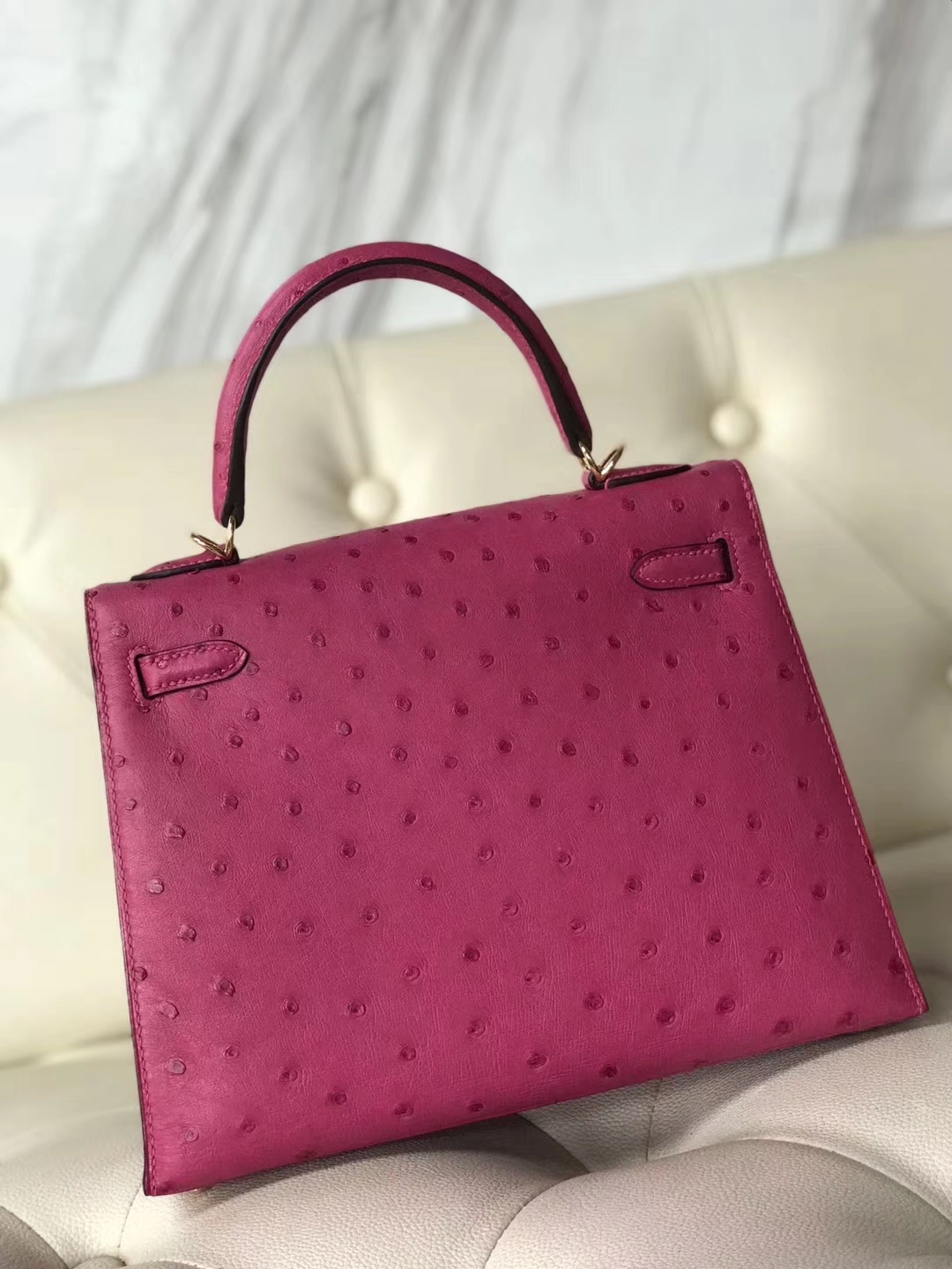 Hermès（爱马仕）Kelly25cm Ostrich kk 鸵鸟 玫红
