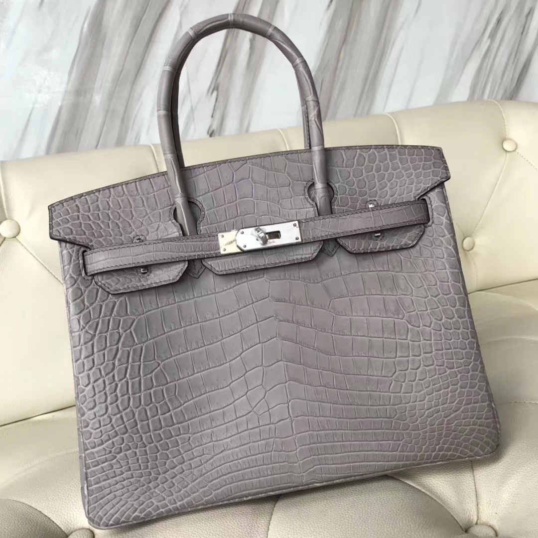 Hermès（爱马仕）Birkin30cm  Crocodile matt 雾面鳄鱼  银河灰 银扣 现货