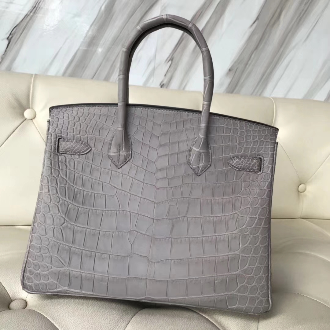 Hermès（爱马仕）Birkin30cm  Crocodile matt 雾面鳄鱼  银河灰 银扣 现货