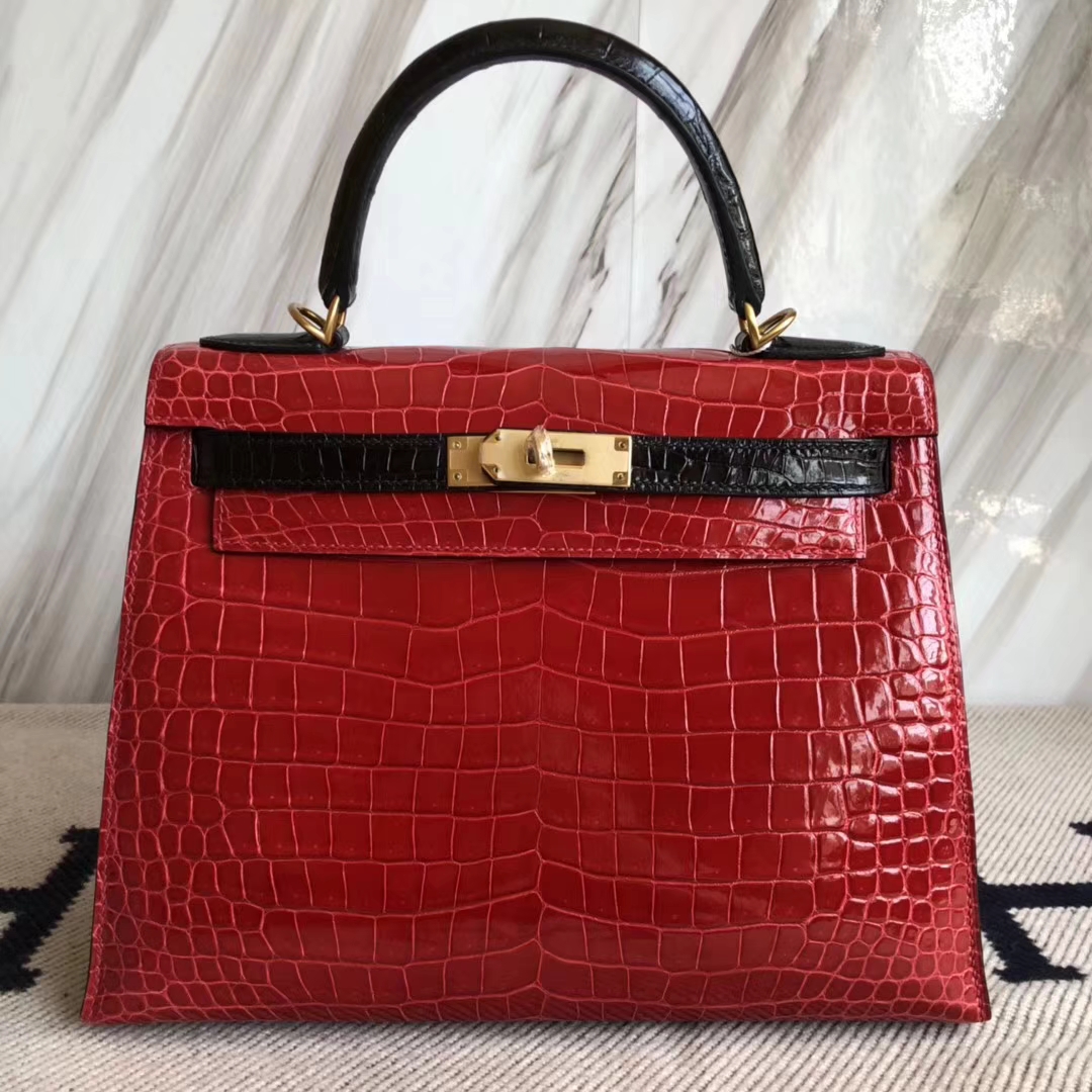 Hermès(爱马仕)Kelly28cm Porosus shiny 亮面 澳洲湾鳄鳄鱼 ck95 法拉利红ck89 黑色 马蹄印金扣-拉尔森鳄鱼皮具定制 - 爱马仕包包官网 Hermès(爱马仕)Kelly28cm Porosus shiny 亮面 澳洲湾鳄鳄鱼 ck95 法拉利红ck89 黑色 马蹄印金扣