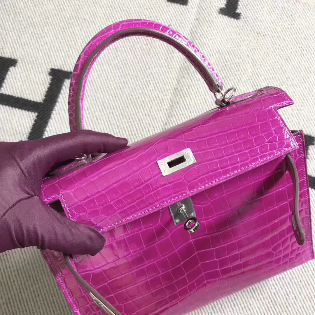 Hermès（爱马仕）亮面鳄鱼两点 kelly 25cm j5 天方夜谭紫,超级美