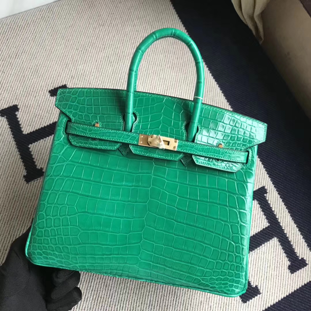 Hermès（爱马仕）Birkin25cm Crocodile shiny 亮面鳄鱼 6Ｑ 翡翠绿 金扣