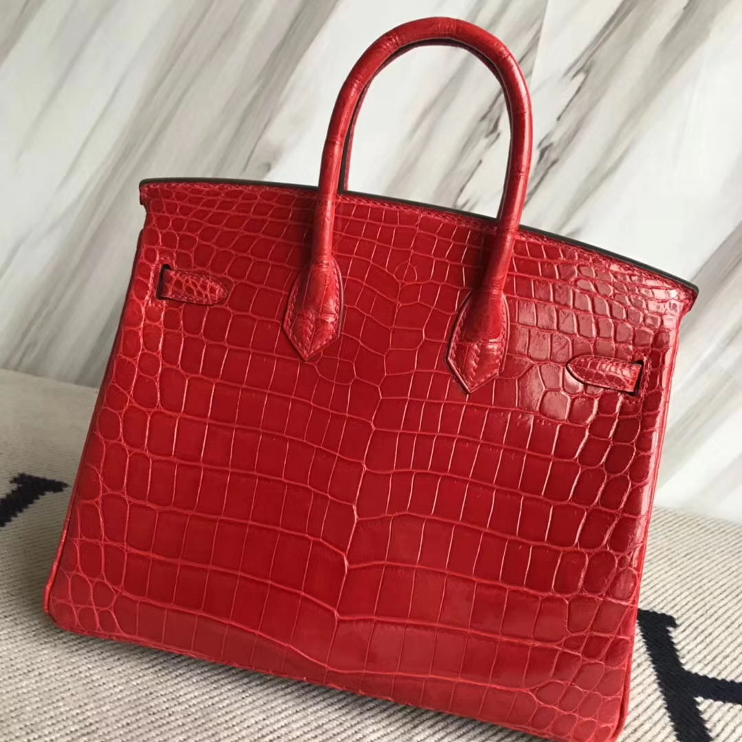 Hermès（爱马仕）Birkin25cm Crocodile shiny 亮面鳄鱼 ck95 法拉利红 Braise 金扣
