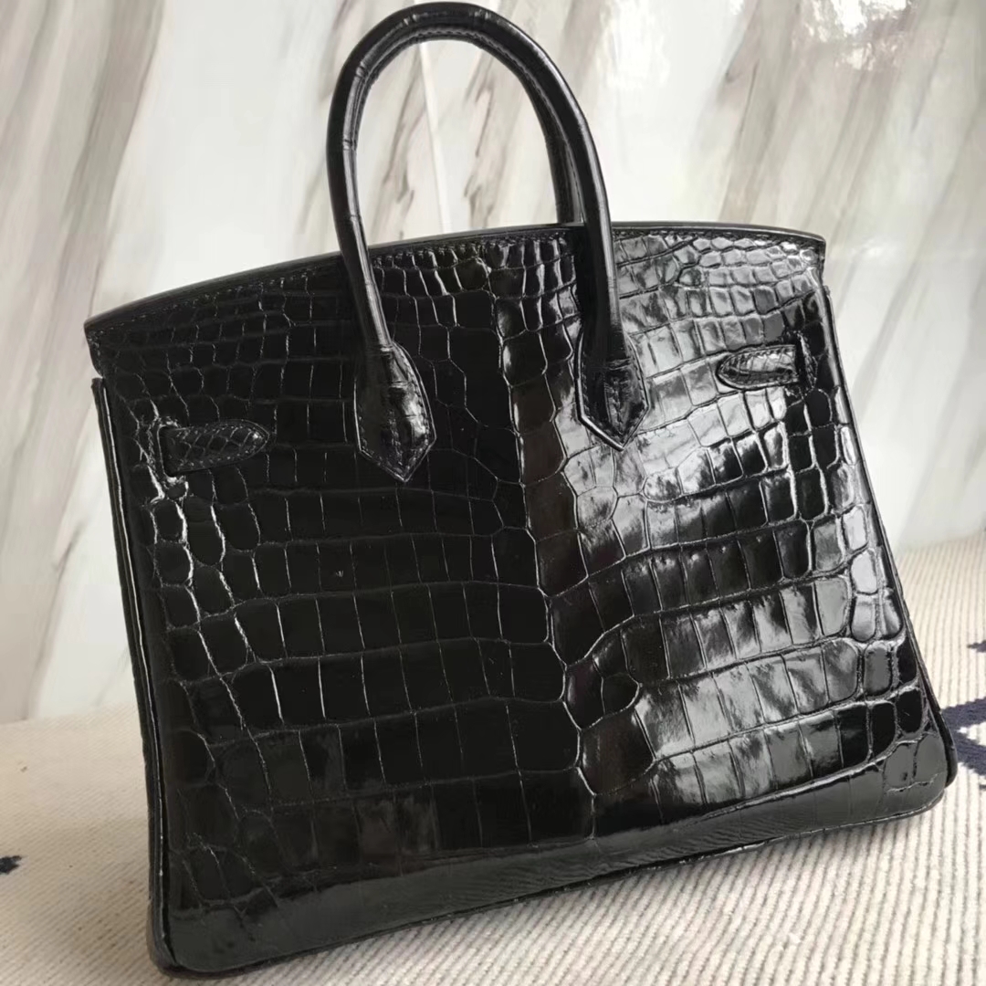 Hermès（爱马仕）Birkin25cm Crocodile shiny 亮面鳄鱼 ck89 黑色 金扣