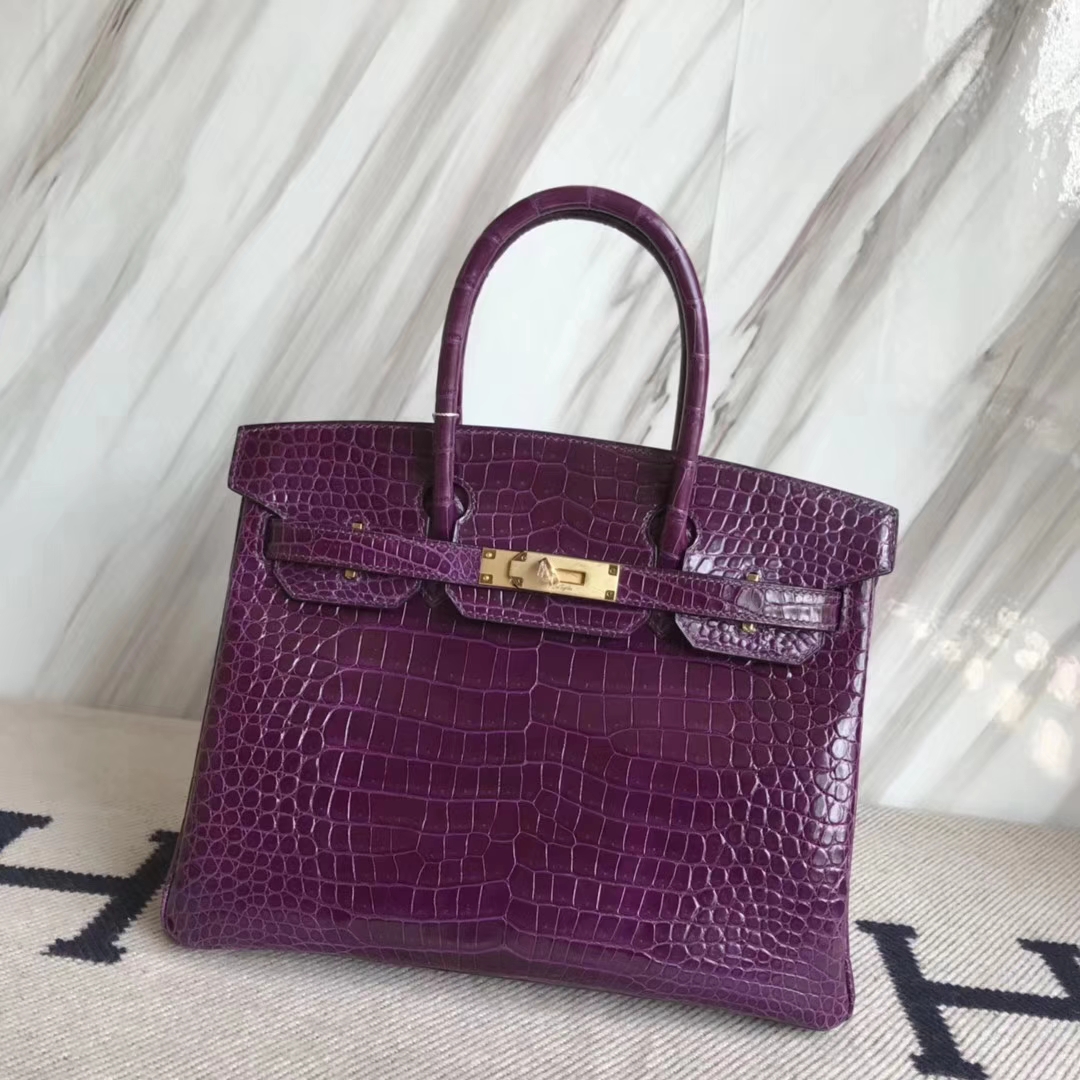 Hermès(爱马仕)Birkin30cm Porosus shiny 亮面澳洲湾鳄 9G 紫水晶 金扣 品相超赞 现货-拉尔森鳄鱼皮具定制 - 爱马仕包包官网 Hermès(爱马仕)Birkin30cm Porosus shiny 亮面澳洲湾鳄 9G 紫水晶 金扣 品相超赞 现货