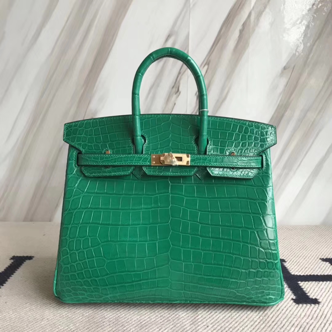 Hermès（爱马仕）Birkin25cm Crocodile shiny 亮面鳄鱼 6Ｑ 翡翠绿 金扣