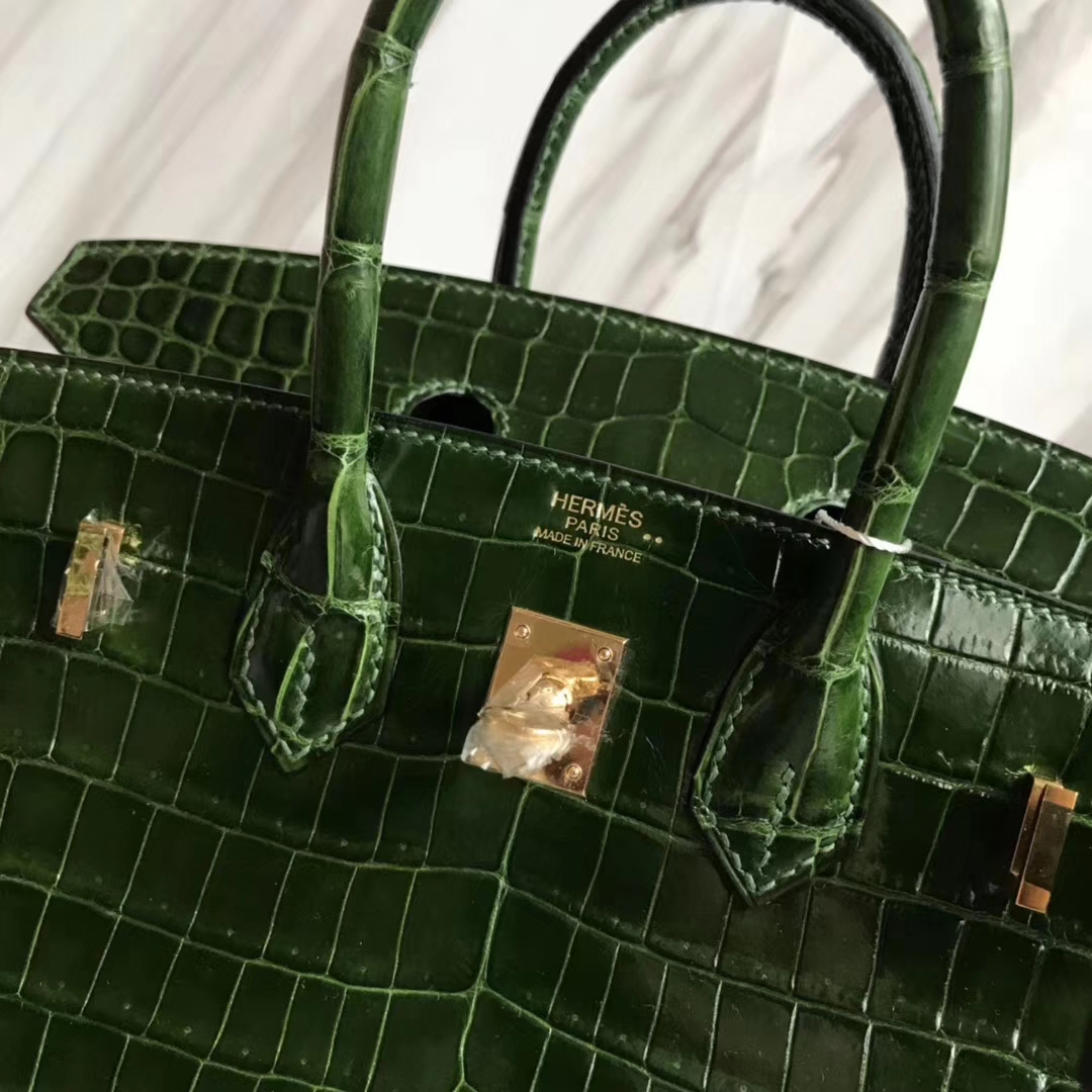 Hermès（爱马仕）Birkin25cm Crocodile shiny 亮面鳄鱼 ck67 祖母绿 金扣