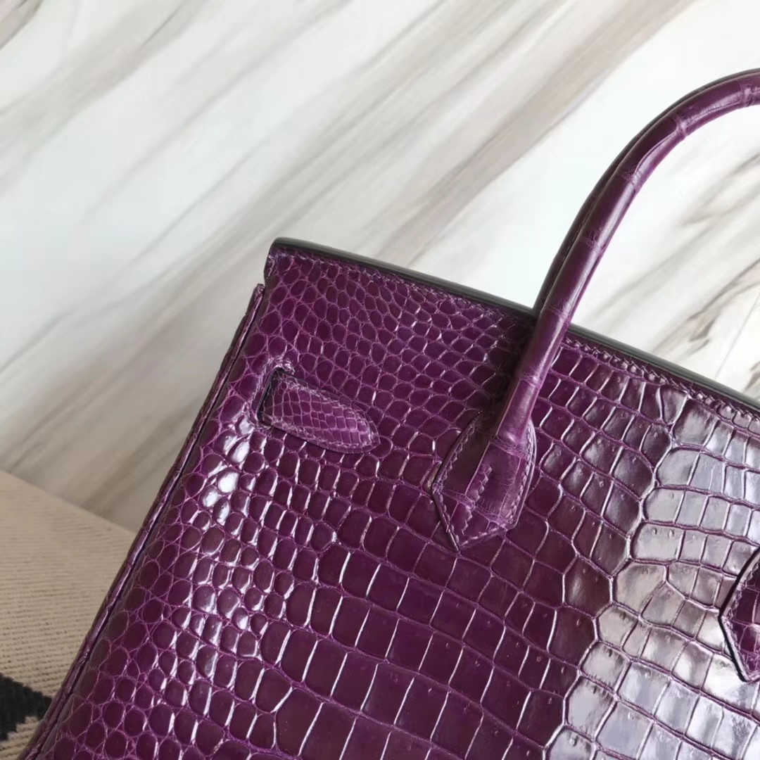 Hermès（爱马仕）Birkin30cm Porosus shiny 亮面澳洲湾鳄 9G 紫水晶 金扣 品相超赞 现货