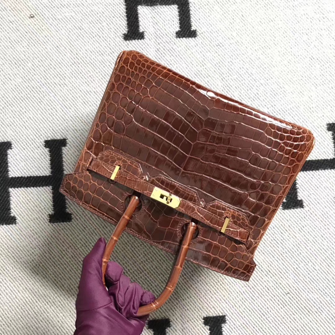 Hermès（爱马仕）亮面鳄鱼birkin 25 咖啡色 银扣 超美的