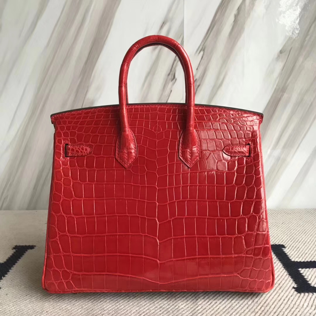 Hermès（爱马仕）Birkin25cm Crocodile shiny 亮面鳄鱼 ck95 法拉利红 Braise 金扣