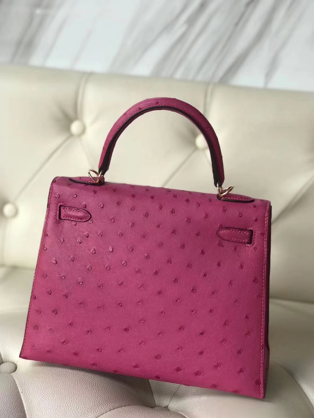 Hermès（爱马仕）Kelly25cm Ostrich kk 鸵鸟 玫红