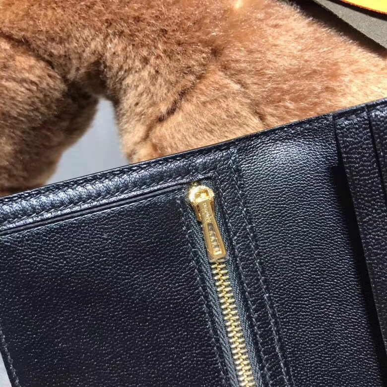 Hermès（爱马仕）bearn两折钱夹光面黑色 nior ck89 金扣 最经典不衰的颜色