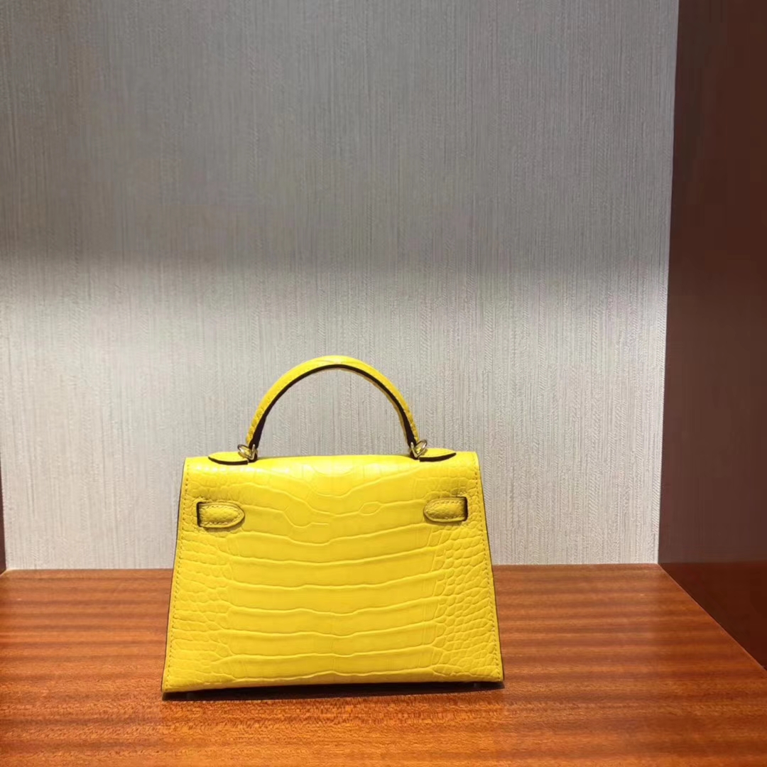Hermès（爱马仕）Kelly2代 19cm Matt alligator crocodile  9D琥珀黄 蜡线全手工 金扣