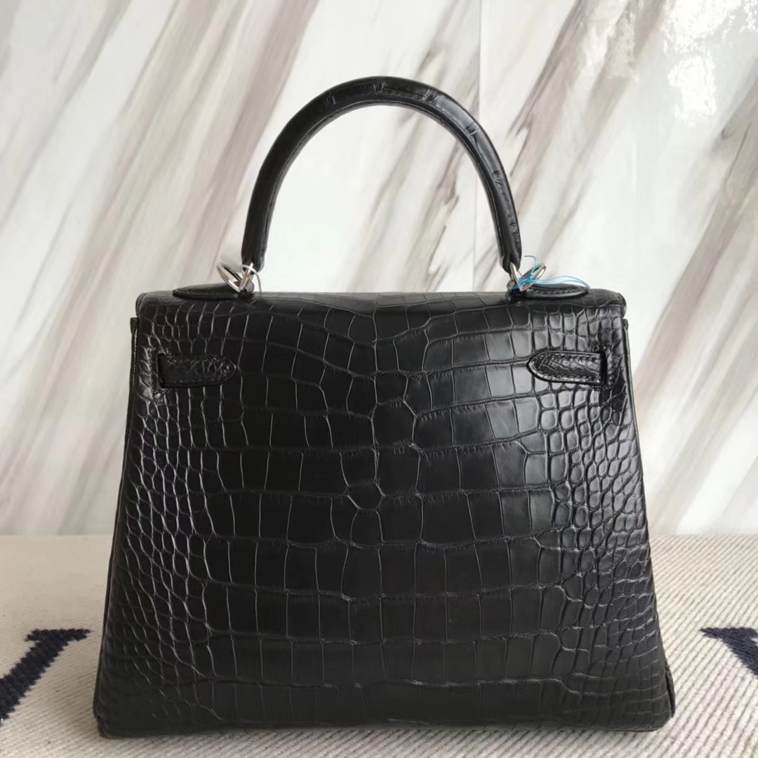Hermès（爱马仕）Kelly25cm Alligator matt 雾面鳄鱼 ck89 黑色 银扣