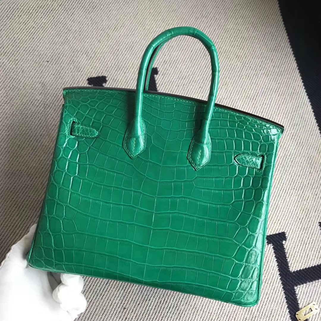 Hermès（爱马仕）Birkin25cm Crocodile shiny 亮面鳄鱼 6Ｑ 翡翠绿 银扣