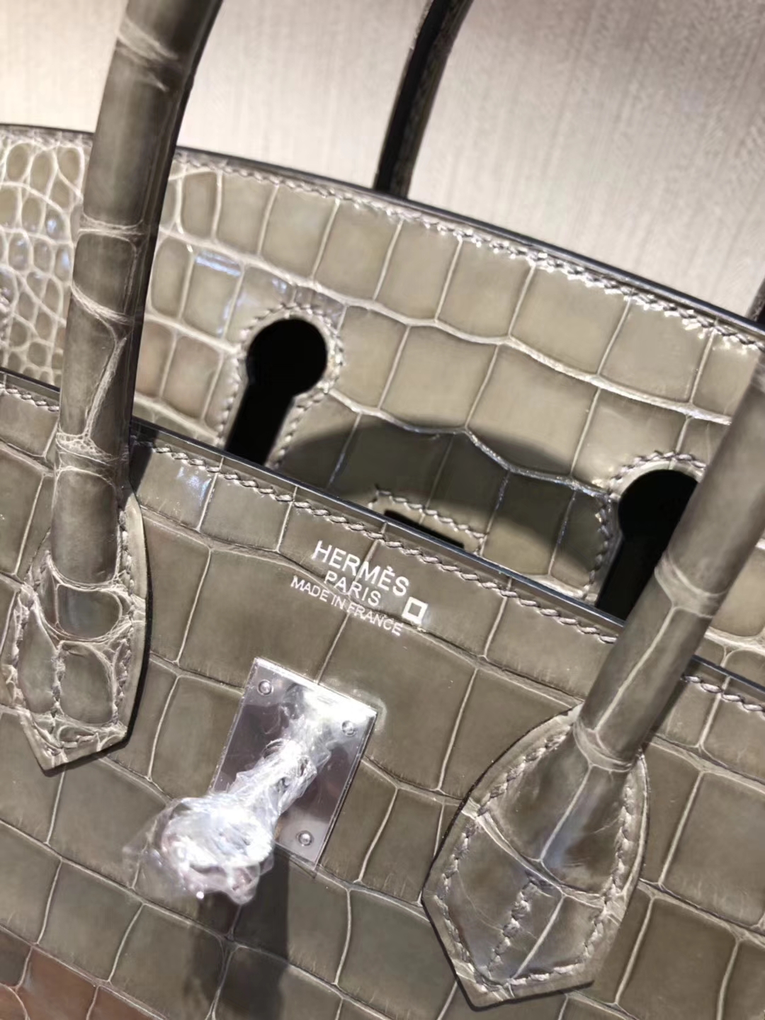 Hermès（爱马仕）Birkin25cm Alligator shiny 亮面鳄鱼 ck18 斑鸠灰 Gris T 银扣