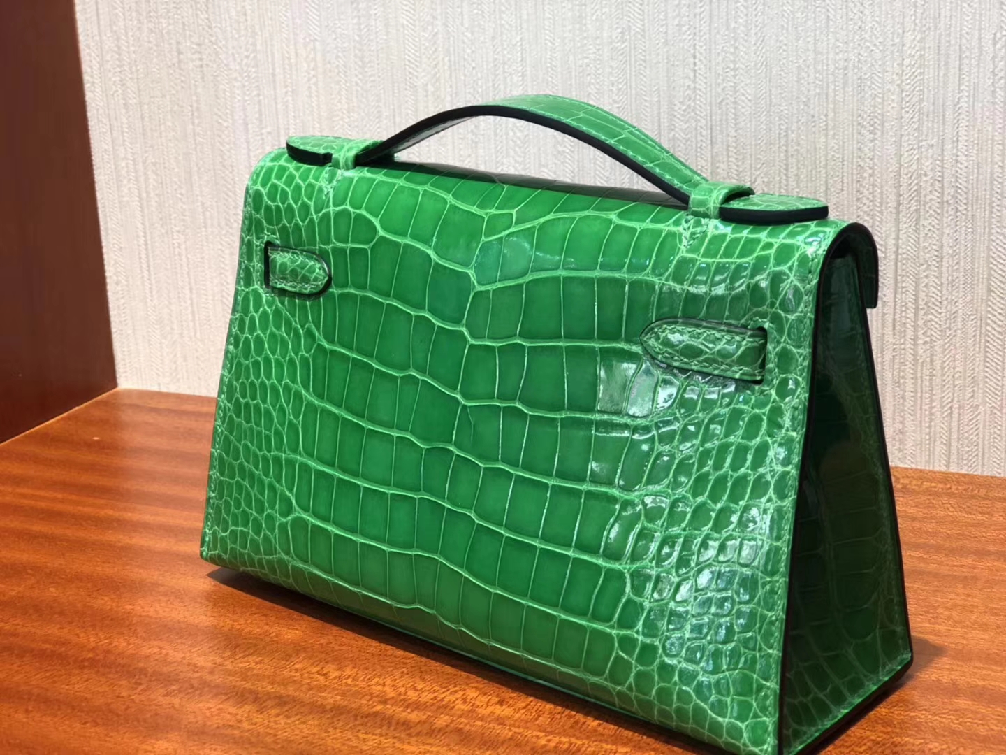 Hermès（爱马仕）Minikelly pochette 22cm Alligator shiny 亮面 1L 仙人掌绿 银扣