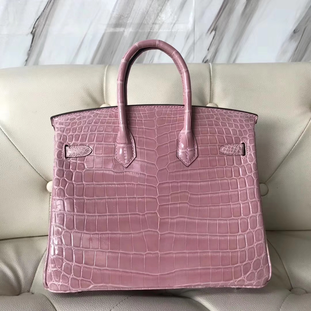 Hermès(爱马仕)Birkin25cm Crocodile shiny 亮面两点鳄鱼 5Z 印度粉 银扣-拉尔森鳄鱼皮具定制 - 爱马仕包包官网 Hermès(爱马仕)Birkin25cm Crocodile shiny 亮面两点鳄鱼 5Z 印度粉 银扣