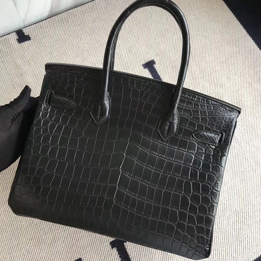 Hermès（爱马仕）Birkin30cm Crocodile matt 雾面鳄鱼 ck89 黑色 银扣 黑色超帅气