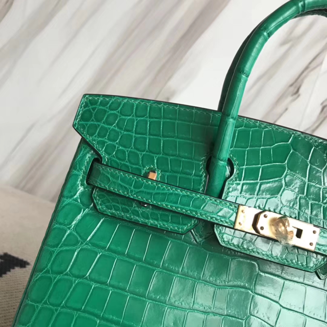 Hermès（爱马仕）Birkin25cm Crocodile shiny 亮面鳄鱼 6Ｑ 翡翠绿 金扣