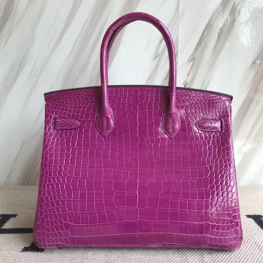 Hermès（爱马仕）Birkin30cm Porosus shiny 亮面澳洲湾鳄  L3 玫瑰紫 rose purple金扣