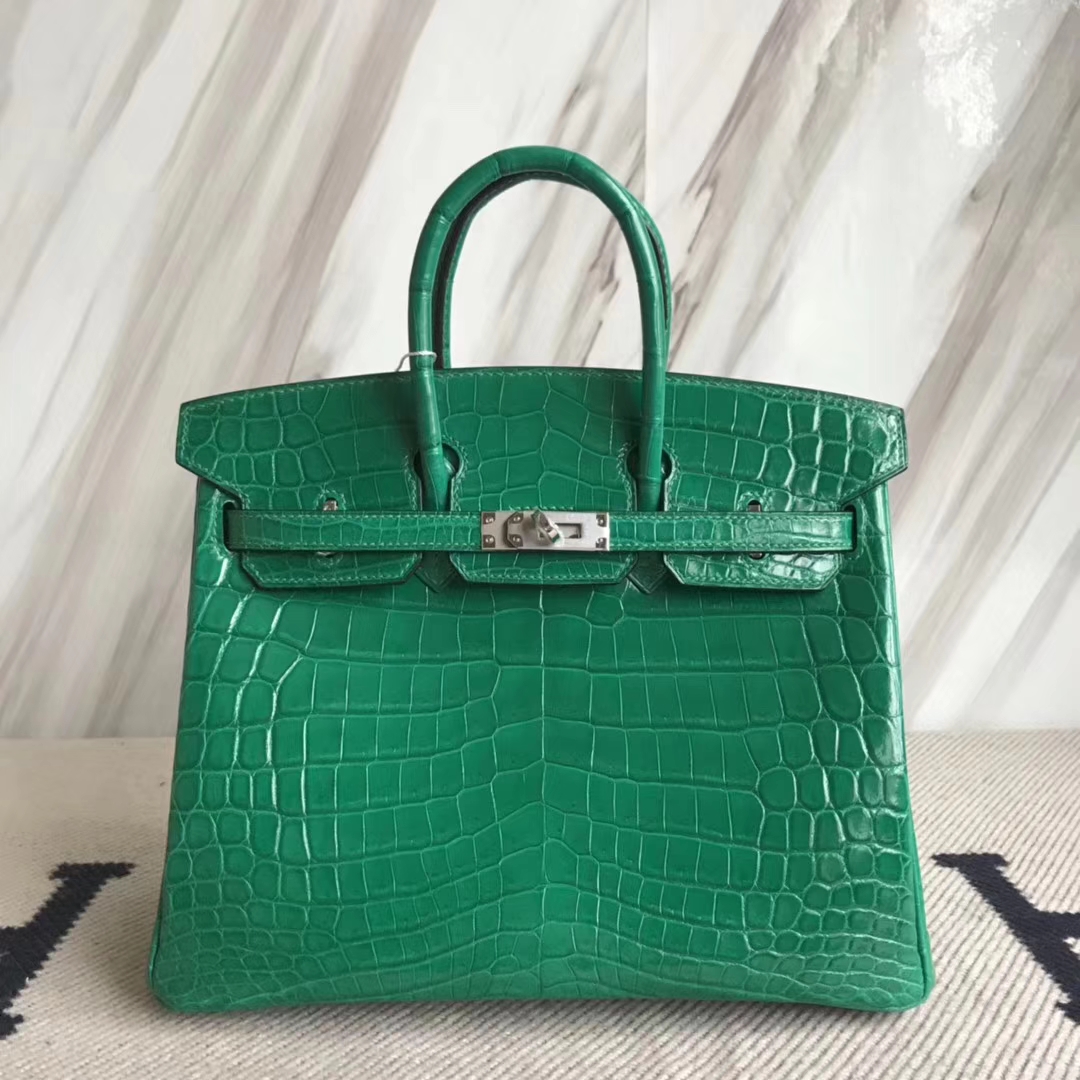 Hermès（爱马仕）Birkin25cm Crocodile shiny 亮面鳄鱼 6Ｑ 翡翠绿 银扣