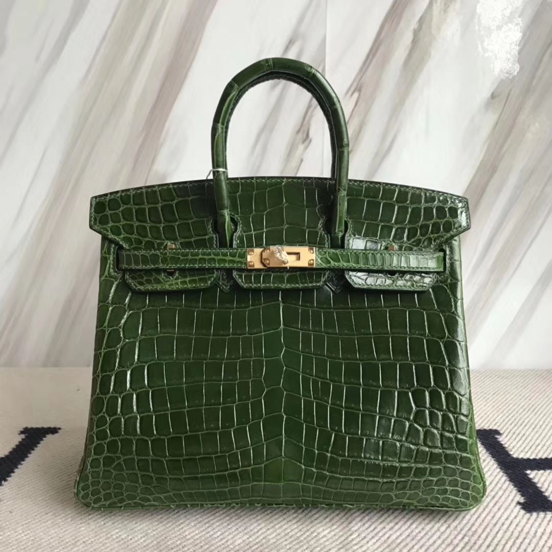 Hermès（爱马仕）Birkin25cm Crocodile shiny 亮面鳄鱼 ck67 祖母绿 金扣
