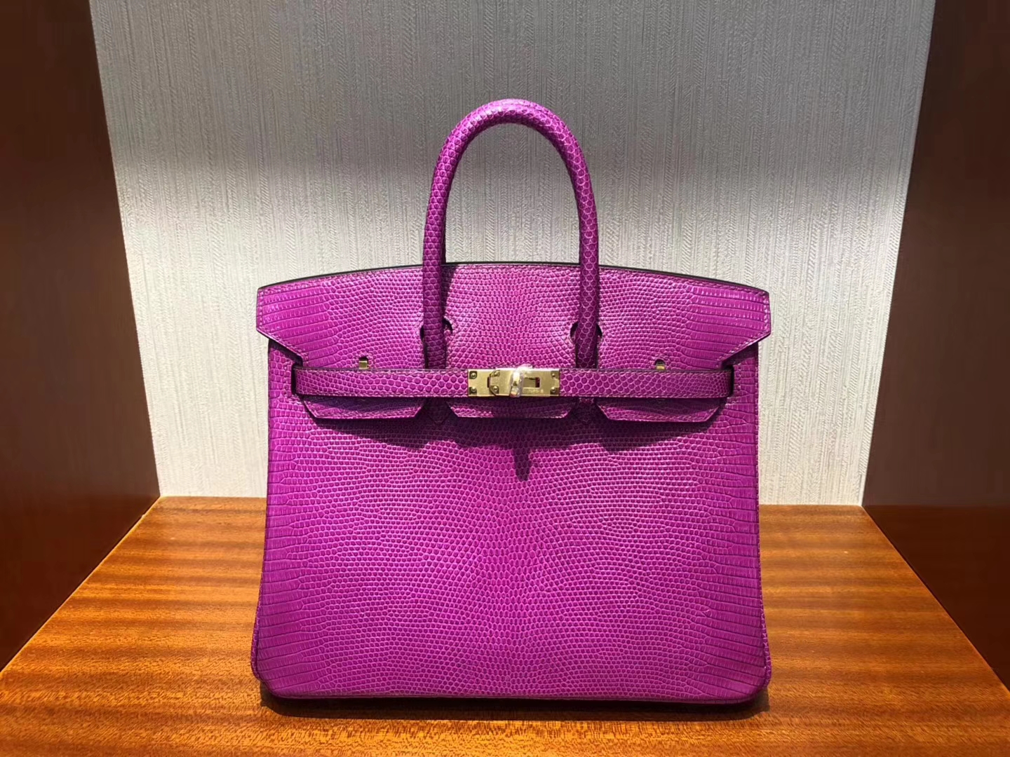 Hermès（爱马仕）Birkin25cm Lizard 进口亮面蜥蜴 L3 玫瑰紫 Rose purple  金扣