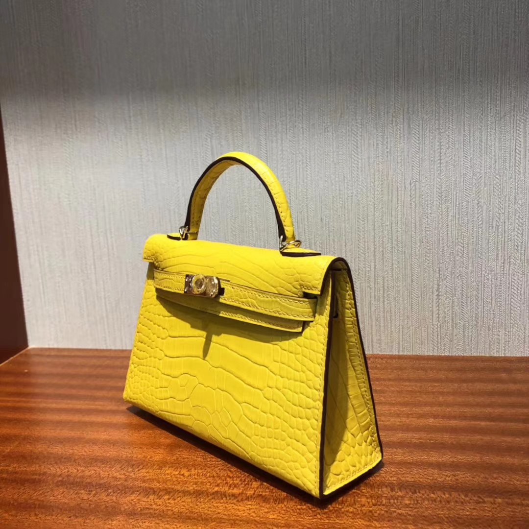 Hermès（爱马仕）Kelly2代 19cm Matt alligator crocodile  9D琥珀黄 蜡线全手工 金扣