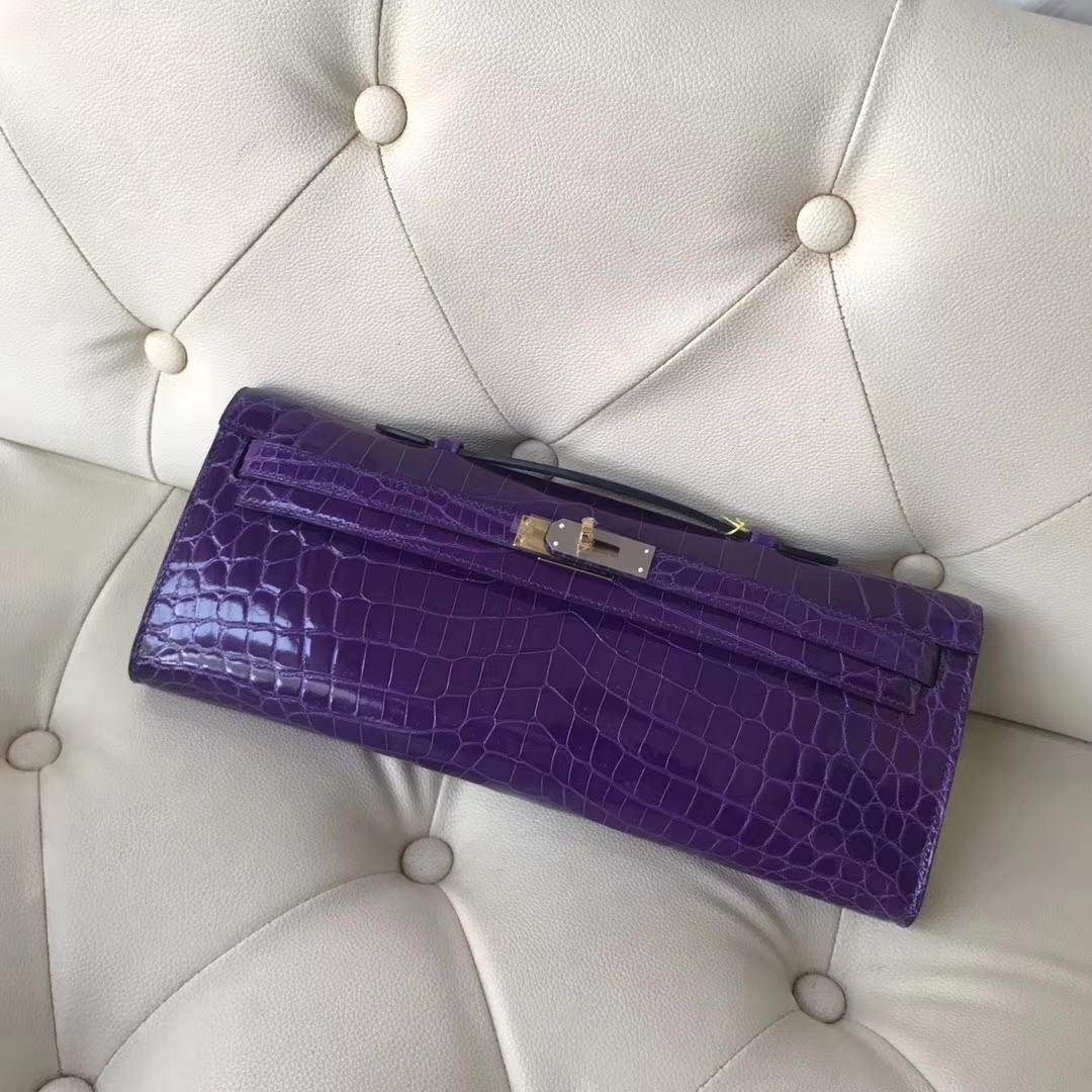 Hermès(爱马仕)kelly cut 31cm Crocodile shiny 亮面鳄鱼 5L 极度紫 金扣-拉尔森鳄鱼皮具定制 - 爱马仕包包官网 Hermès(爱马仕)kelly cut 31cm Crocodile shiny 亮面鳄鱼 5L 极度紫 金扣