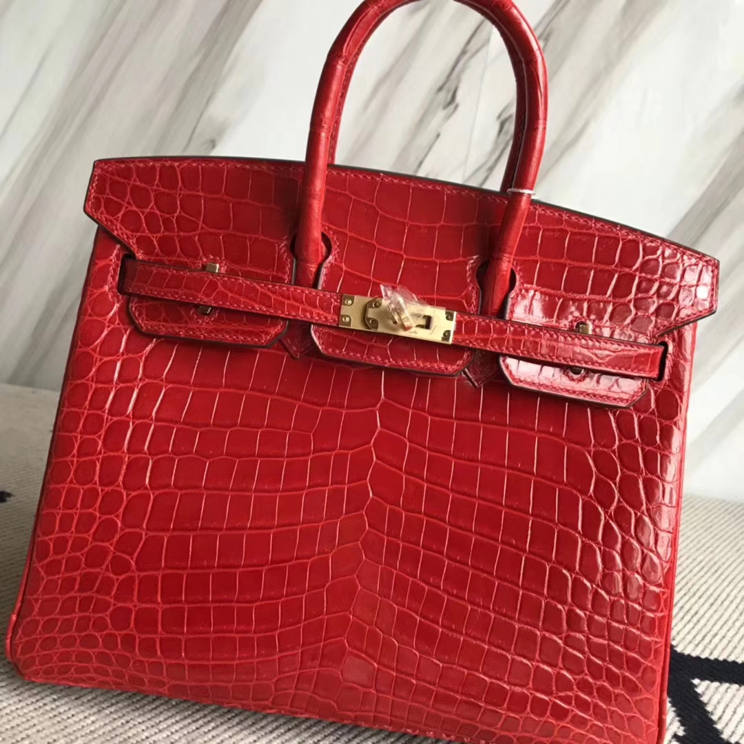 Hermès（爱马仕）Birkin25cm Crocodile shiny 亮面鳄鱼 ck95 法拉利红 Braise 金扣