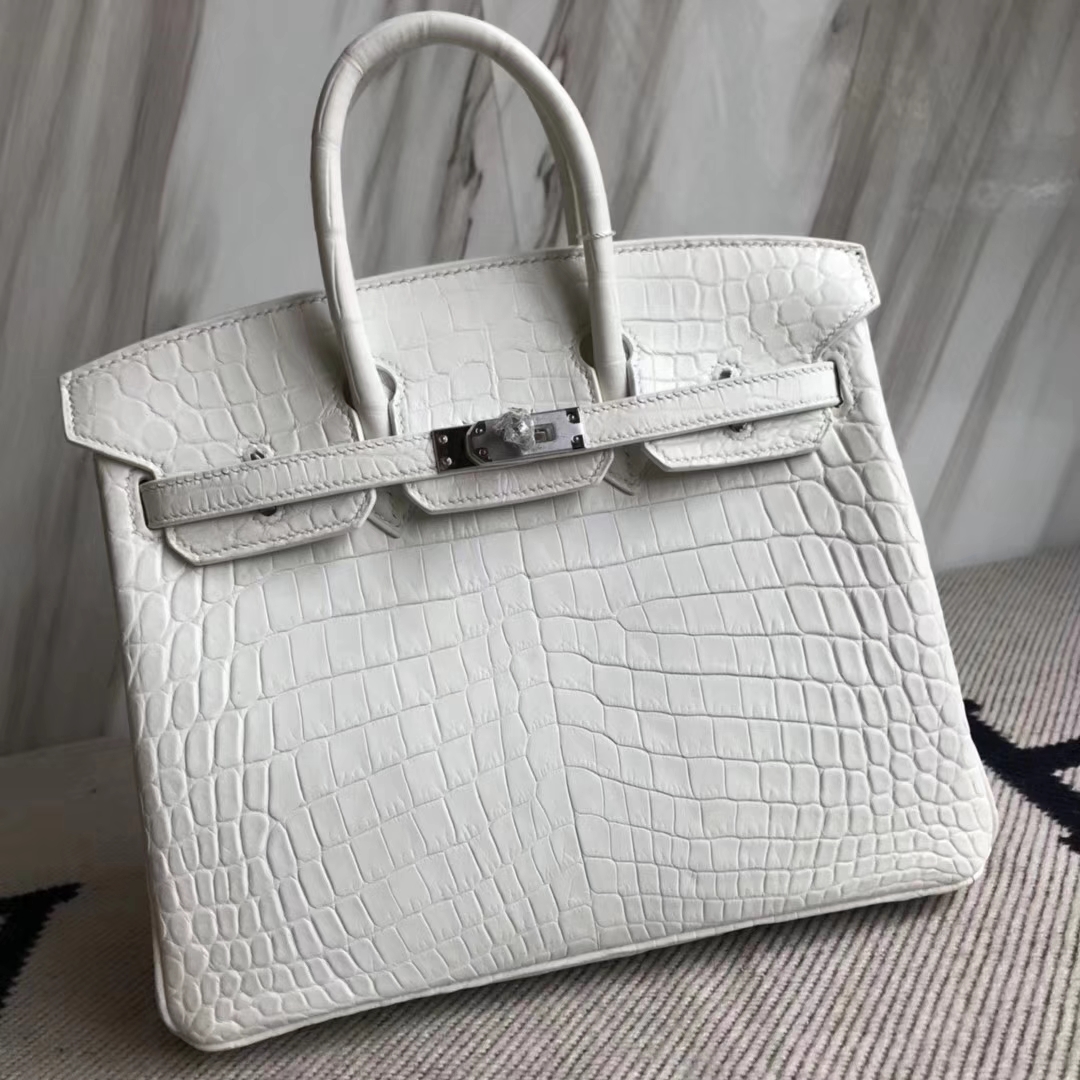 Hermès(爱马仕)Birkin25cm Crocodile matt 雾面鳄鱼 01 纯白 白雪公主 White 银扣-拉尔森鳄鱼皮具定制 - 爱马仕包包官网 Hermès(爱马仕)Birkin25cm Crocodile matt 雾面鳄鱼 01 纯白 白雪公主 White 银扣