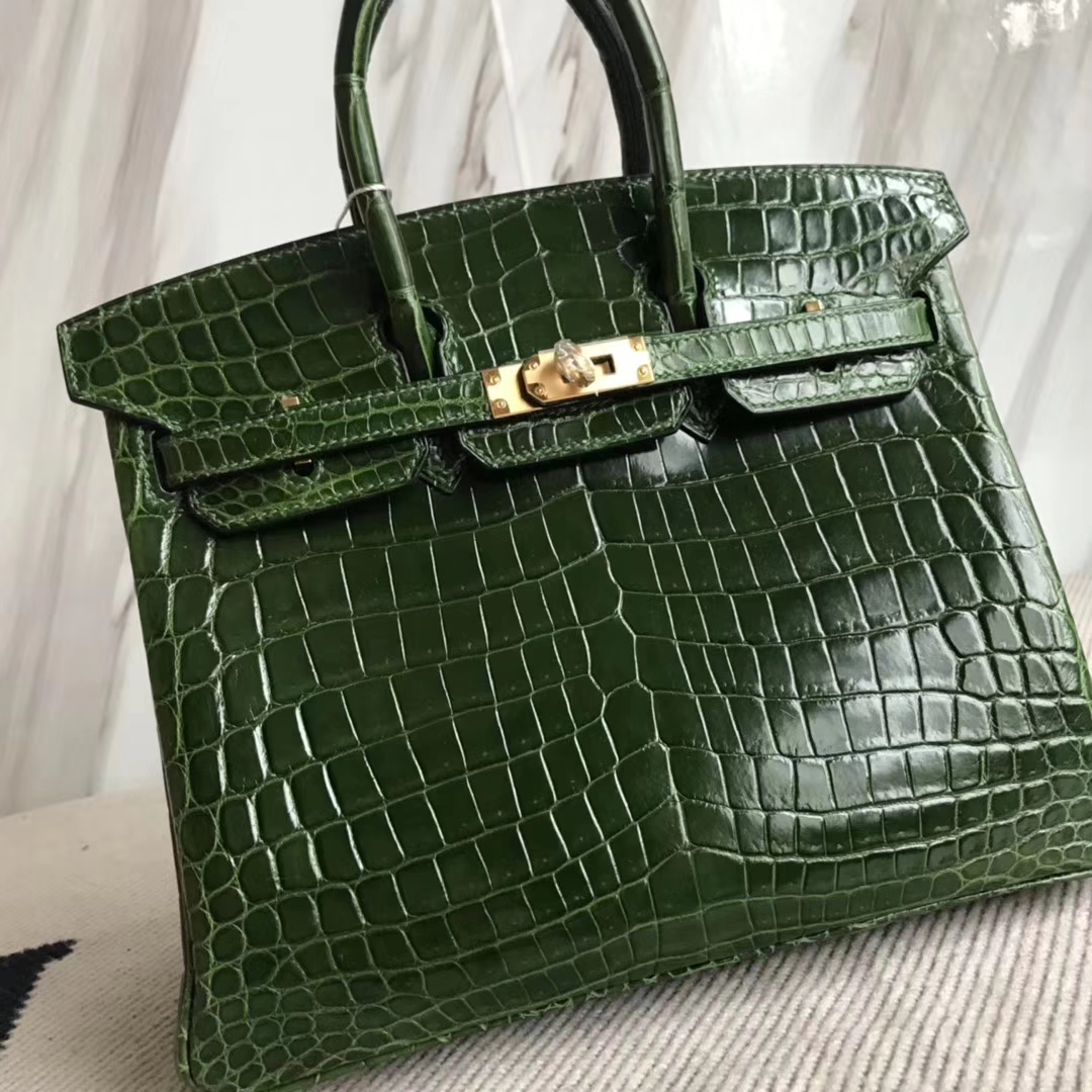 Hermès（爱马仕）Birkin25cm Crocodile shiny 亮面鳄鱼 ck67 祖母绿 金扣
