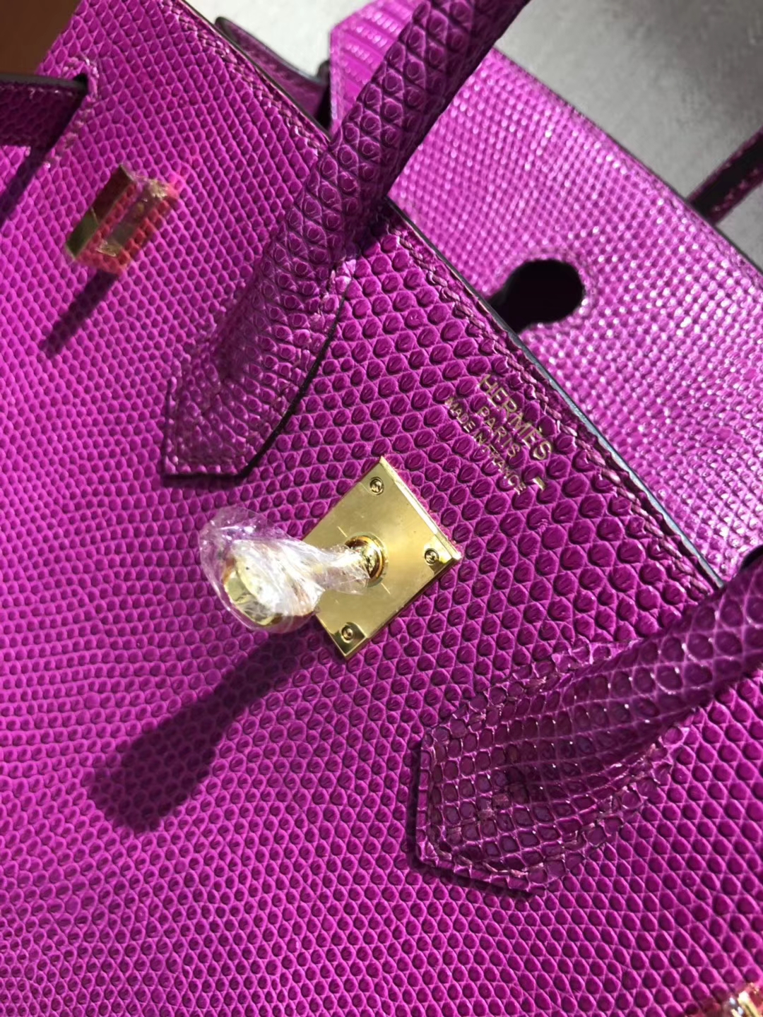 Hermès（爱马仕）Birkin25cm Lizard 进口亮面蜥蜴 L3 玫瑰紫 Rose purple  金扣