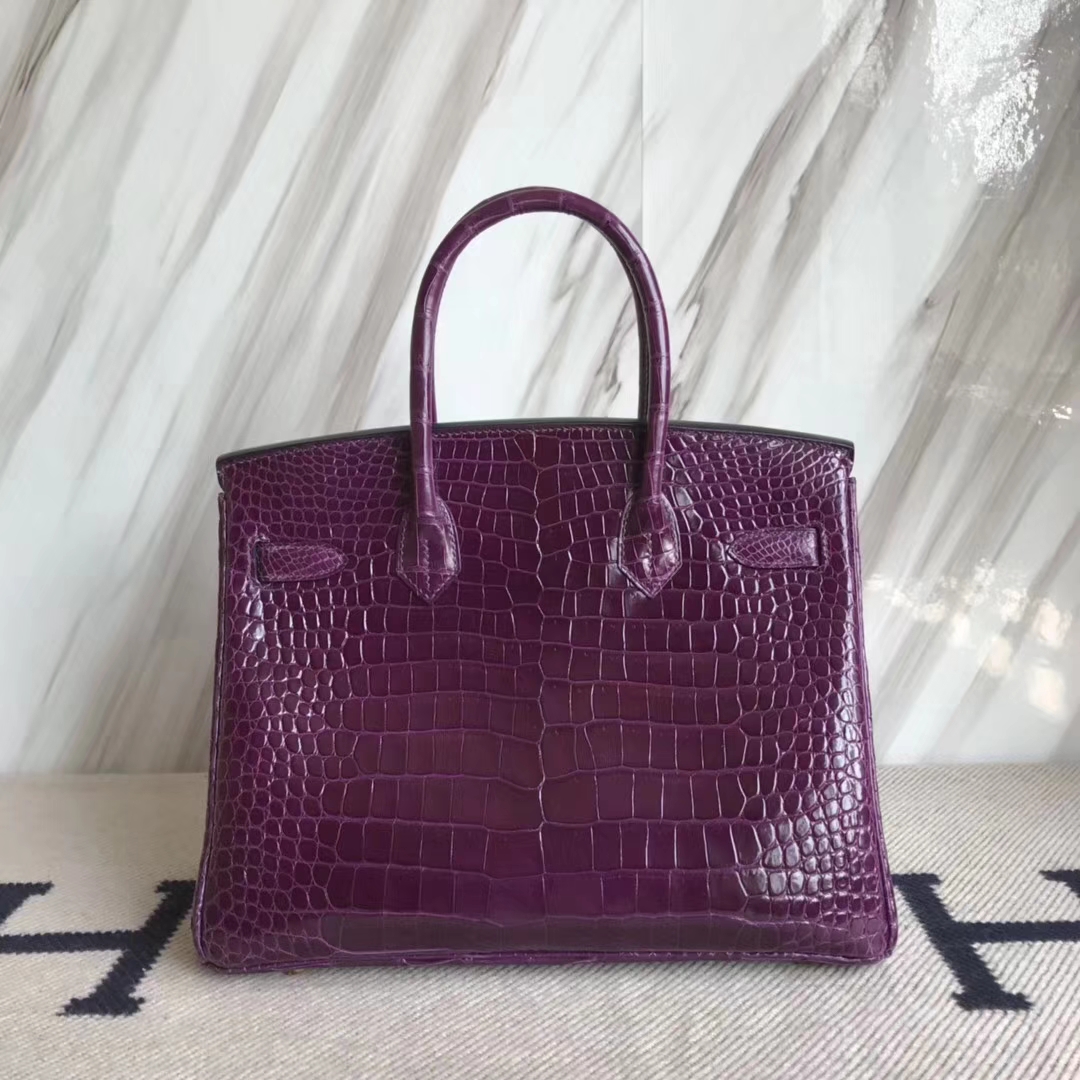 Hermès（爱马仕）Birkin30cm Porosus shiny 亮面澳洲湾鳄 9G 紫水晶 金扣 品相超赞 现货