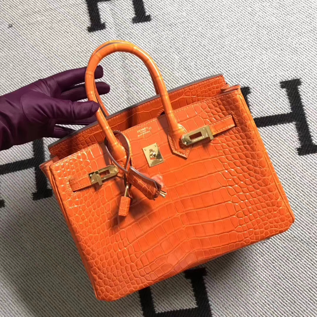 Hermès（爱马仕）美洲鳄方块 birkin 25cm 橙色 超级好看 实物更赞