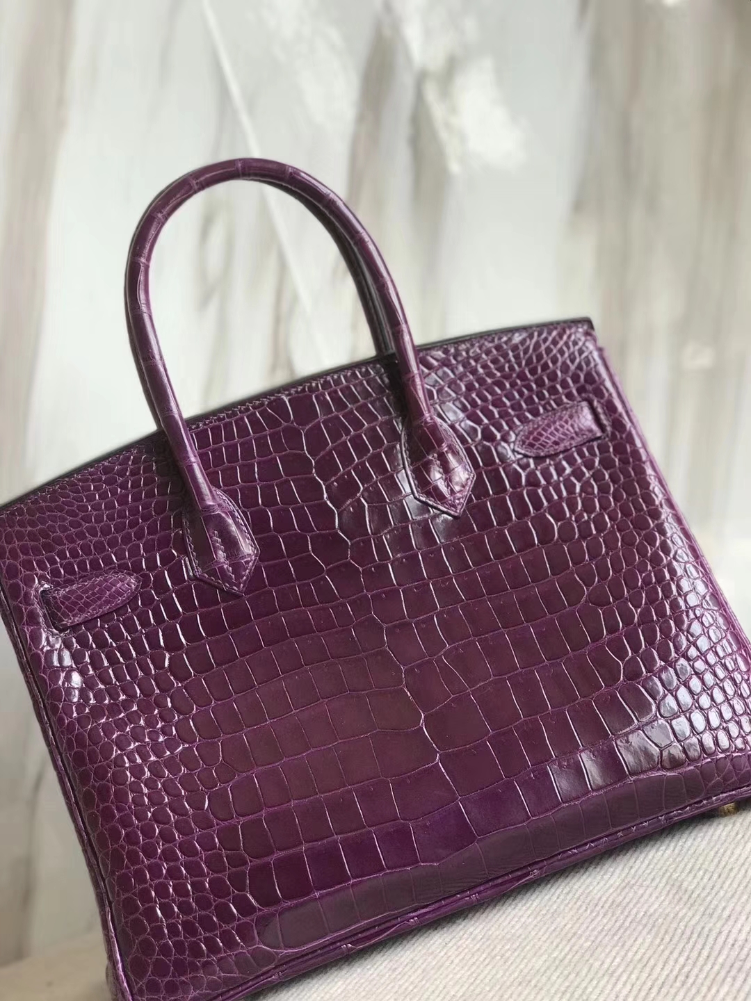Hermès（爱马仕）Birkin30cm Porosus shiny 亮面澳洲湾鳄 9G 紫水晶 金扣 品相超赞 现货