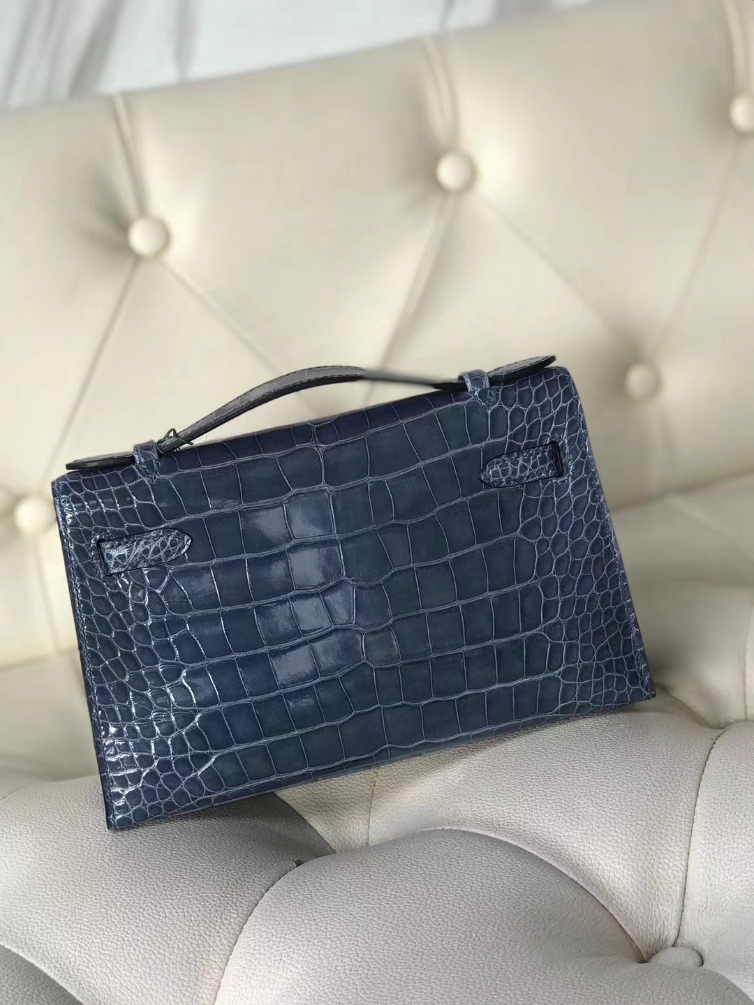 Hermès（爱马仕）Minikelly pochette 22cm Alligator shiny 亮面鳄鱼 7N 风暴蓝 银扣