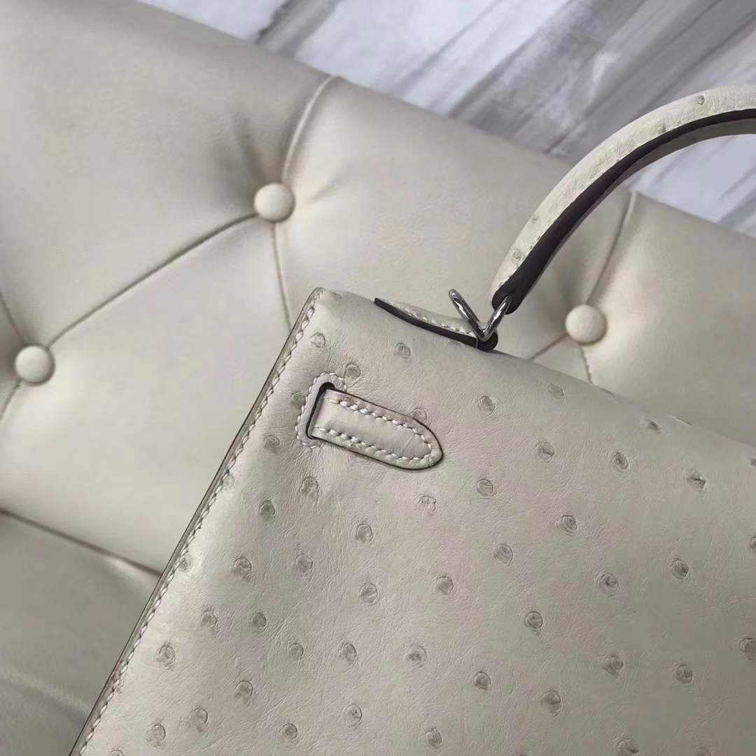 Hermès（爱马仕）Kelly25cm Ostrich kk鸵鸟 3C 羊毛白 银扣