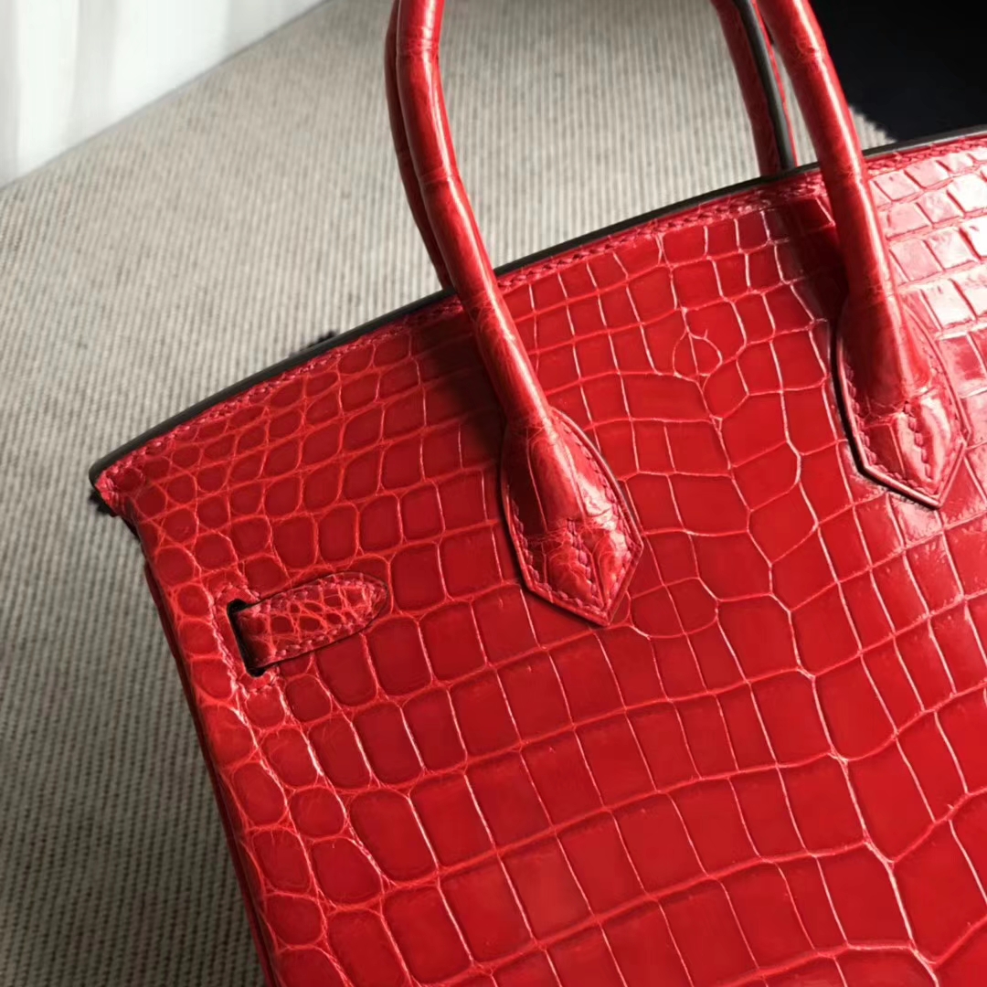 Hermès（爱马仕）Birkin25cm Crocodile shiny 亮面鳄鱼 ck95 法拉利红 Braise 金扣