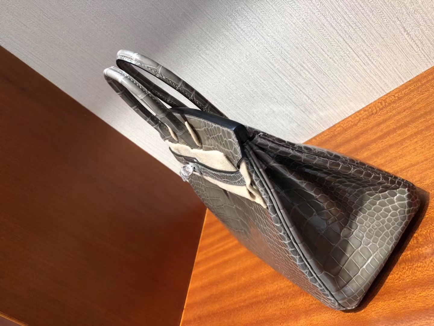 Hermès（爱马仕）Birkin25cm Alligator shiny 亮面鳄鱼 ck18 斑鸠灰 Gris T 银扣