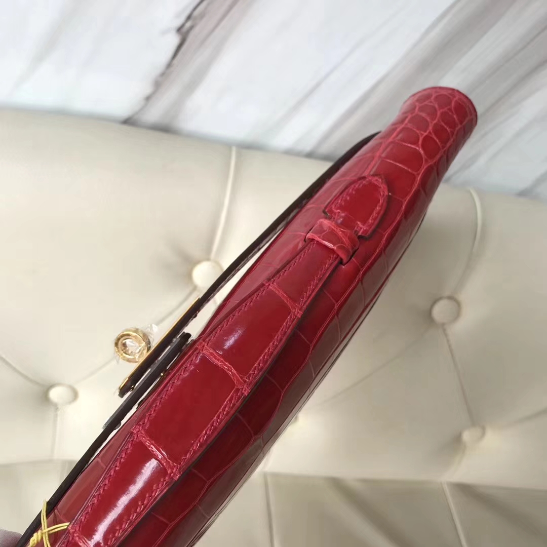 Hermès（爱马仕）Kelly cut 31cm Porosus shiny 亮面澳洲湾鳄 ck95 法拉利红 Braise 金扣