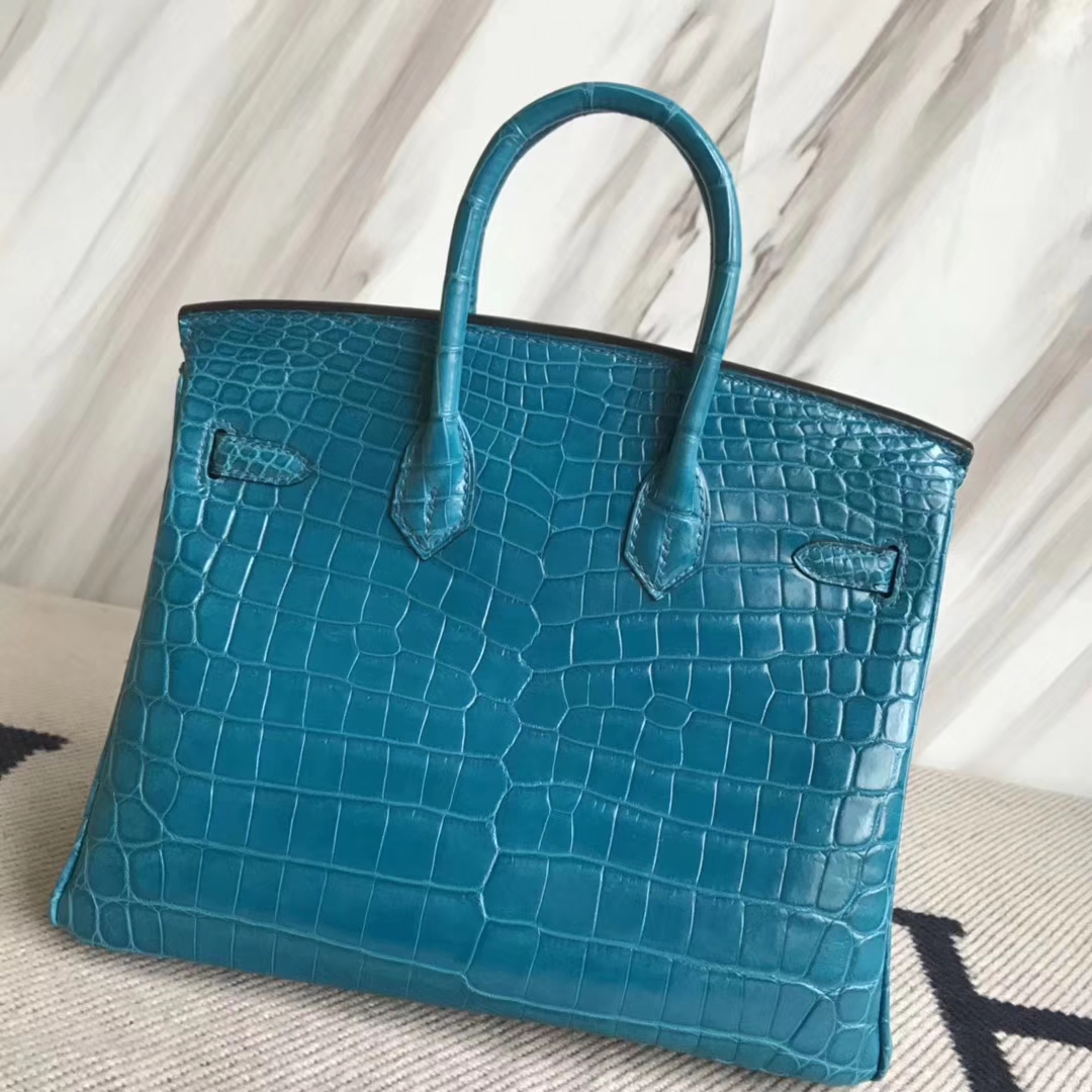 Hermès（爱马仕）Birkin25cm Crocodile shiny 亮面鳄鱼 7w 伊兹密尔蓝 Blue izmir 银扣