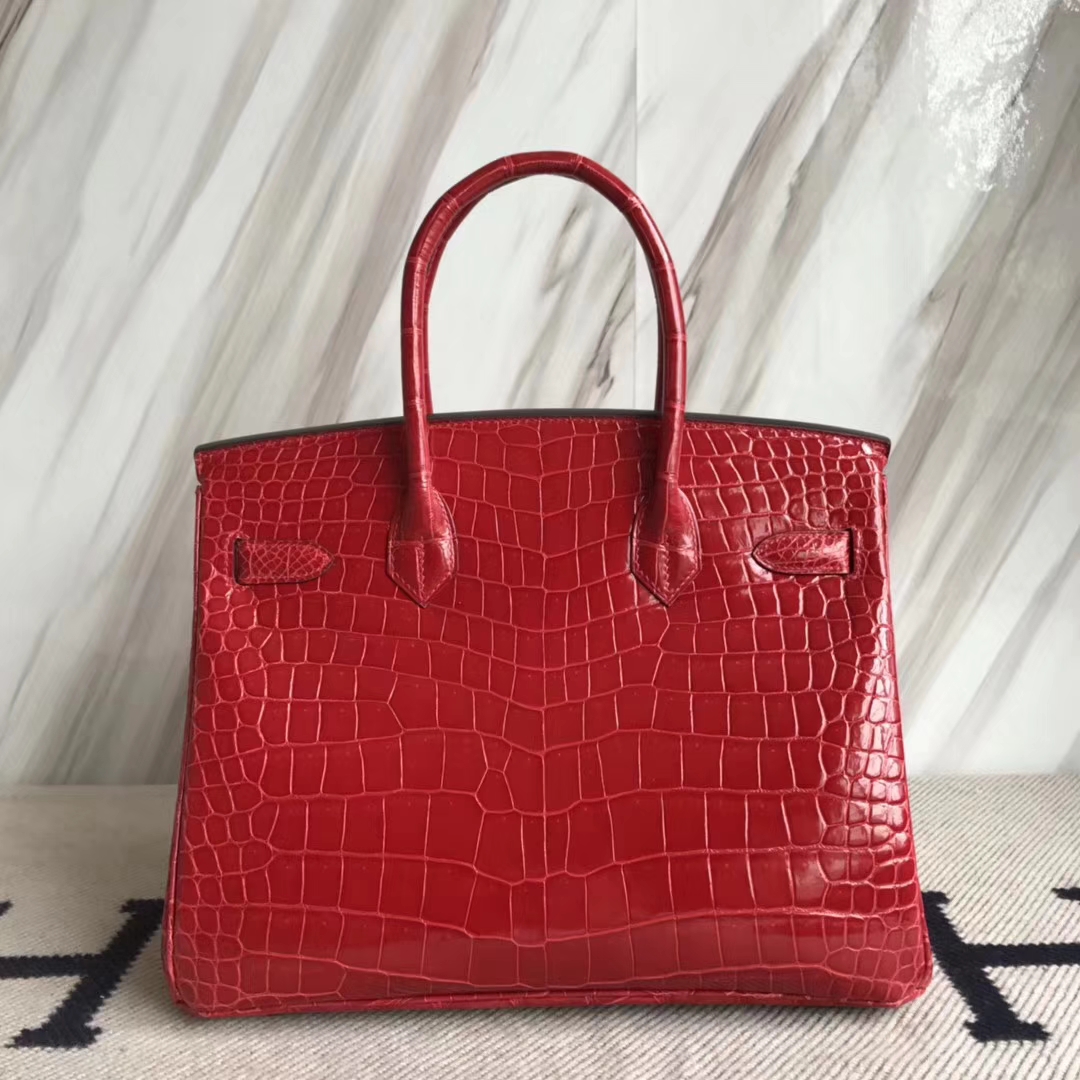 Hermès（爱马仕）Birkin30cm Porosus shiny 亮面澳洲湾鳄  ck95 法拉利红 Braise 金扣 现货