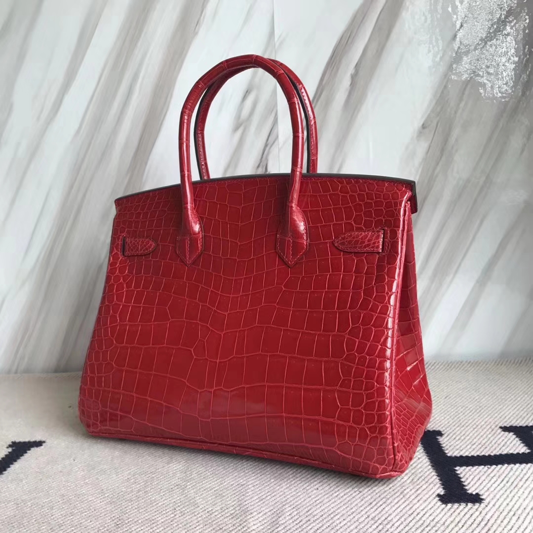 Hermès（爱马仕）Birkin30cm Porosus shiny 亮面澳洲湾鳄  ck95 法拉利红 Braise 金扣