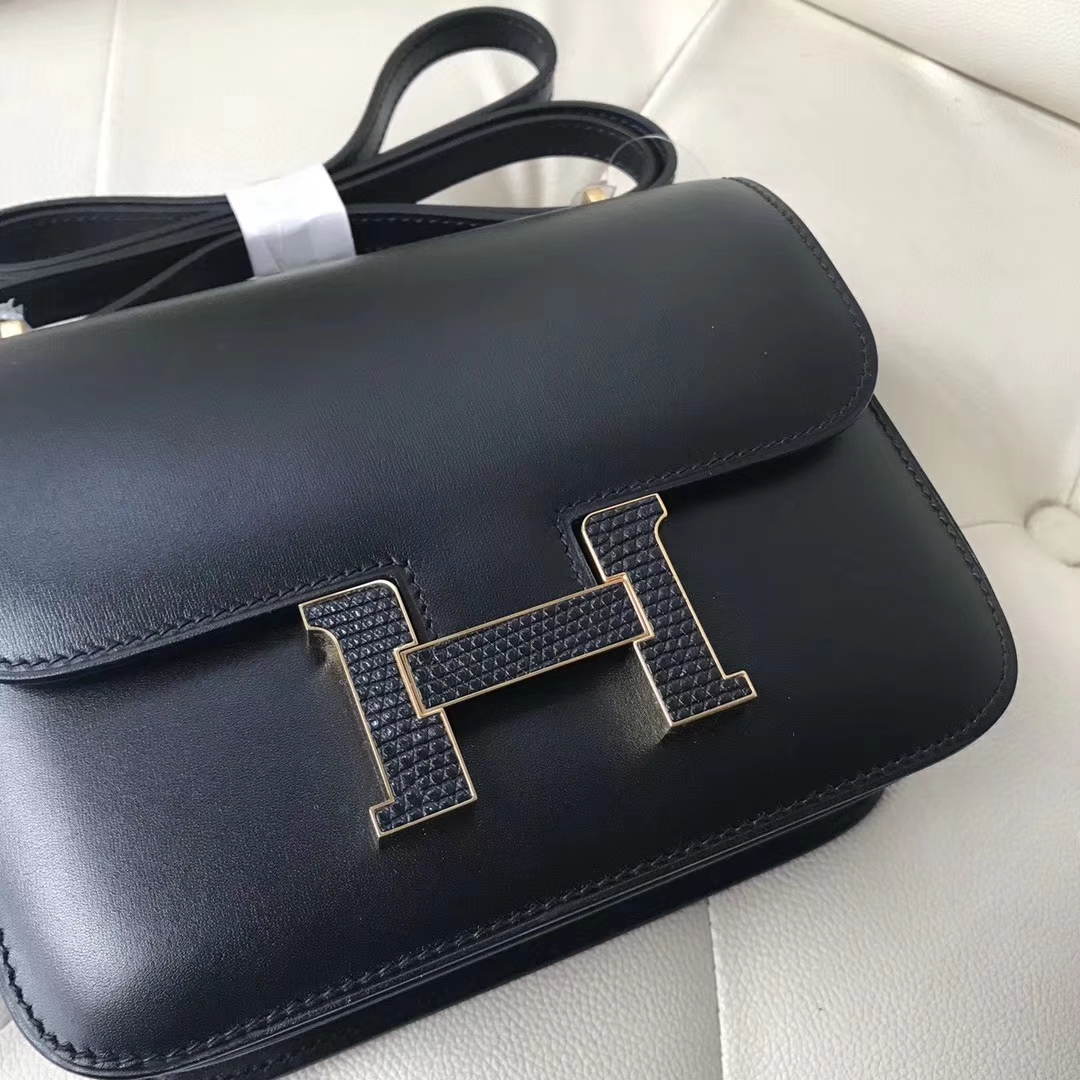 Hermès(爱马仕)Constance18cm Box calf ck89 黑色 蜥蜴扣 金扣-拉尔森鳄鱼皮具定制 - 爱马仕包包官网 Hermès(爱马仕)Constance18cm Box calf ck89 黑色 蜥蜴扣 金扣