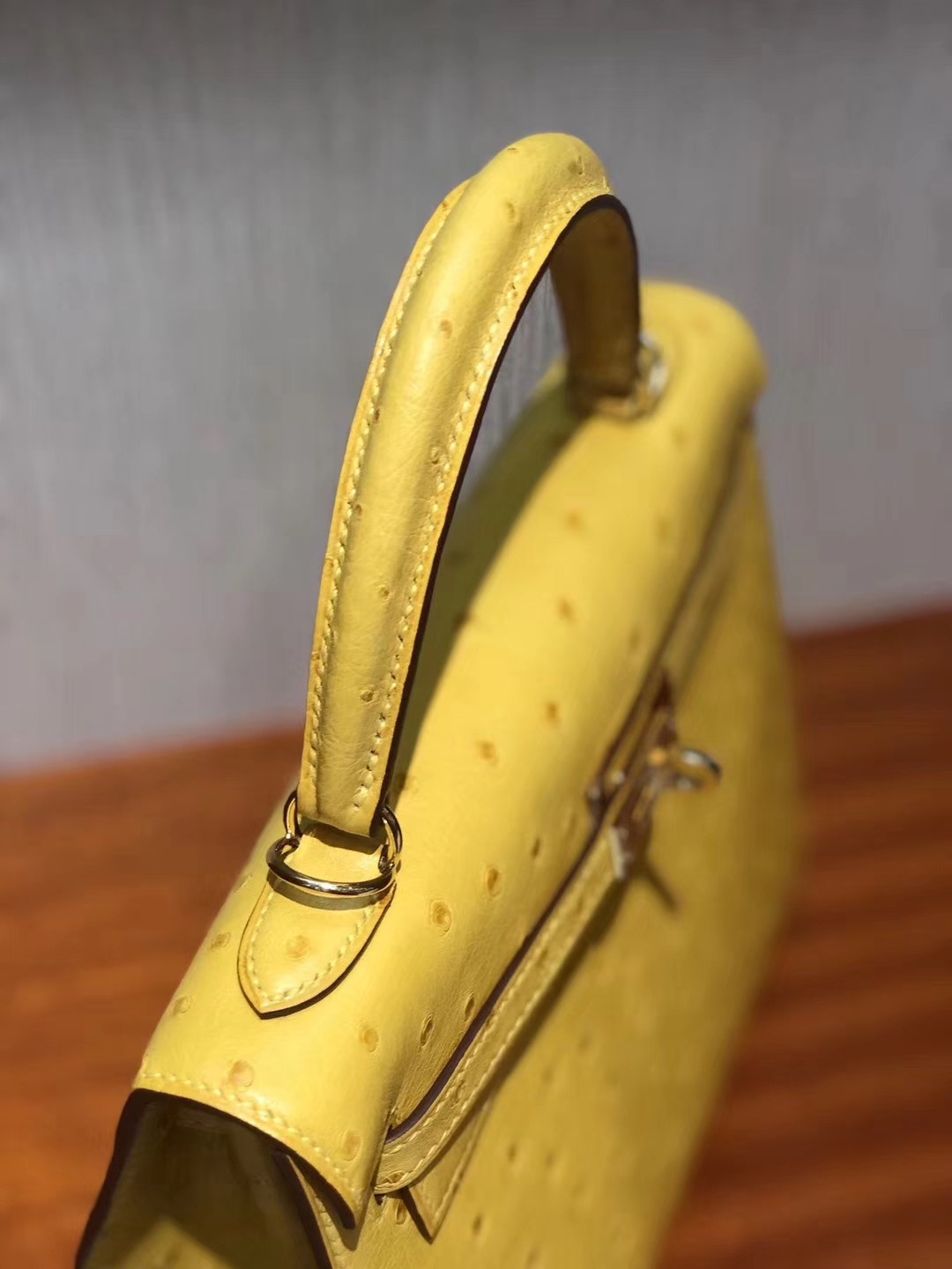 Hermès（爱马仕）Kelly25cm ostrich kk鸵鸟 9D琥珀黄 蜡线全手工 金扣