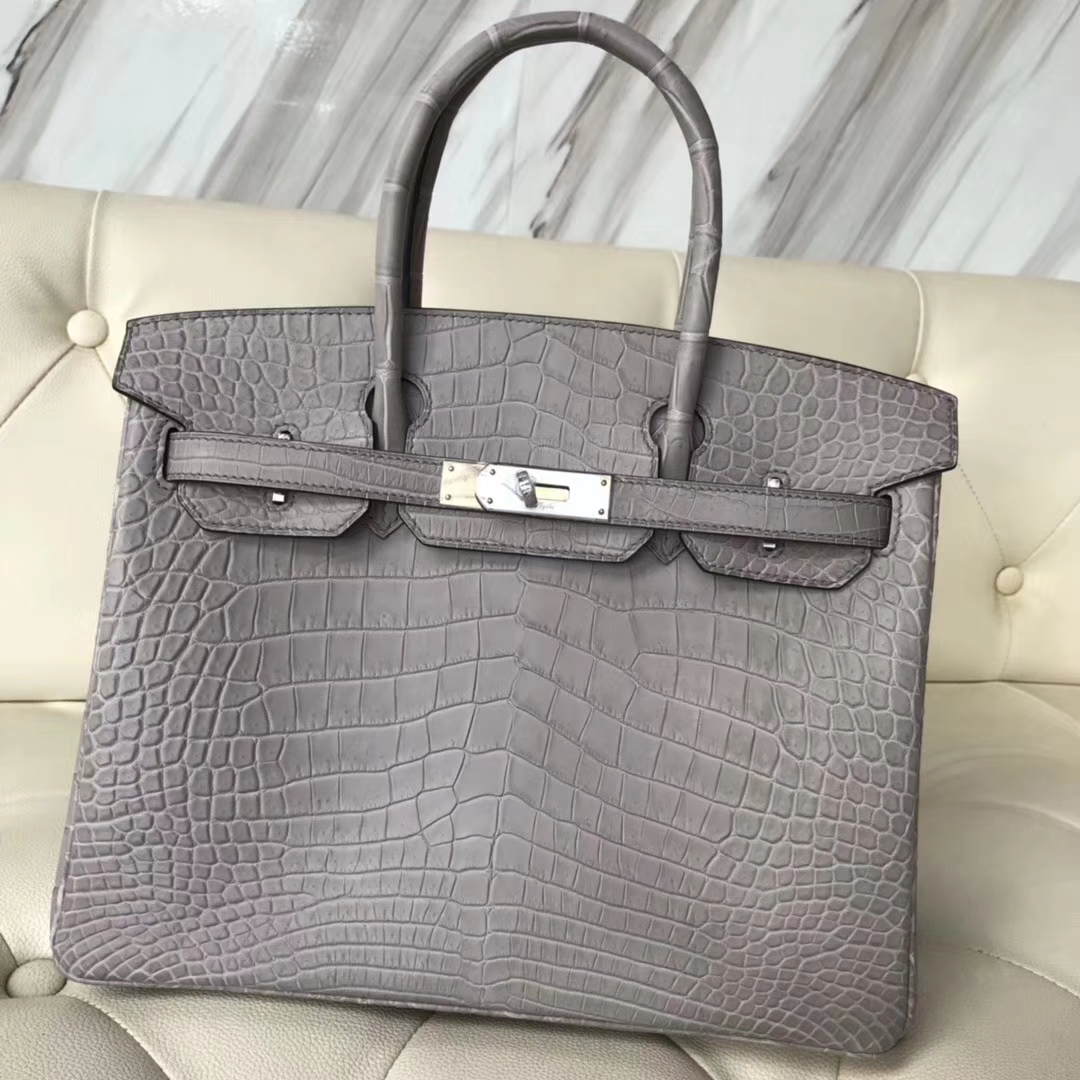 Hermès（爱马仕）Birkin30cm  Crocodile matt 雾面鳄鱼  银河灰 银扣 现货