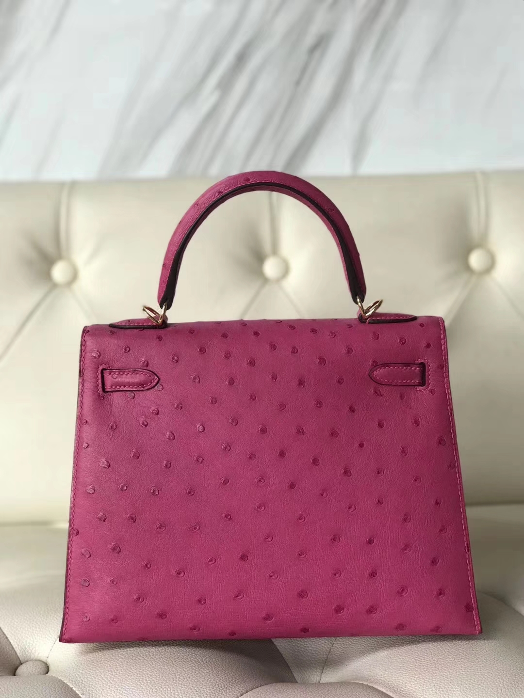 Hermès（爱马仕）Kelly25cm Ostrich kk 鸵鸟 玫红
